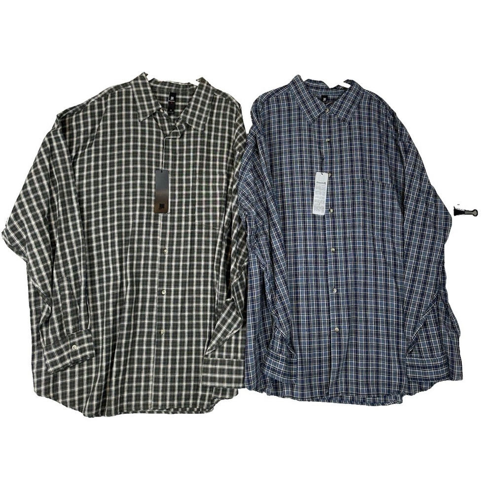 Makaveli Bundle - 2‎ Long Sleeved Plaid 4XL Shirts Green Check/Blue Check NWT